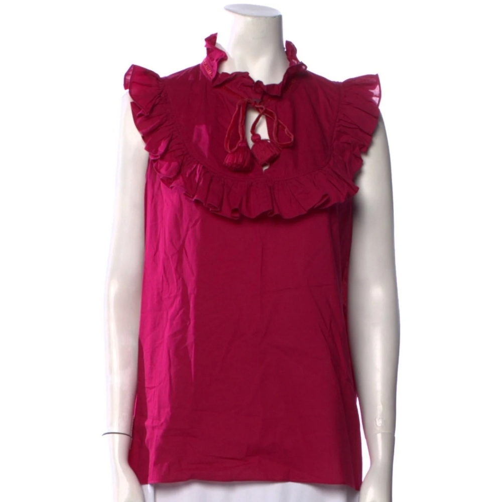 Figue Lila Top Ruffled Tassel Hot Pink Blouse Top NWT Size Large